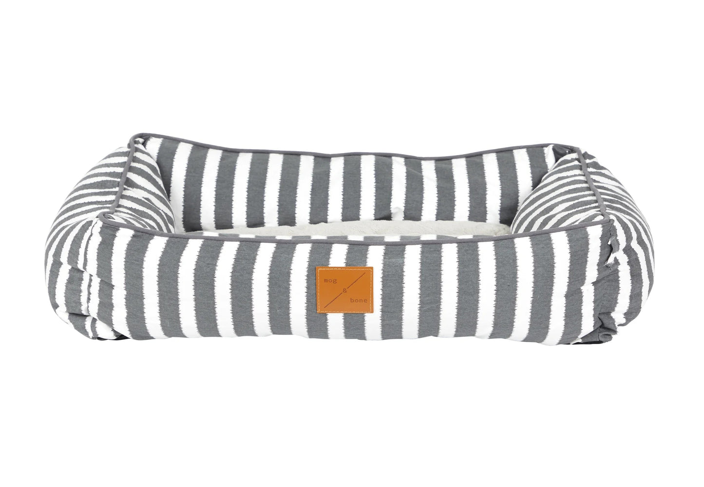 Mog & Bone Bolster Dog Bed - Charcoal Hampton Stripe Medium