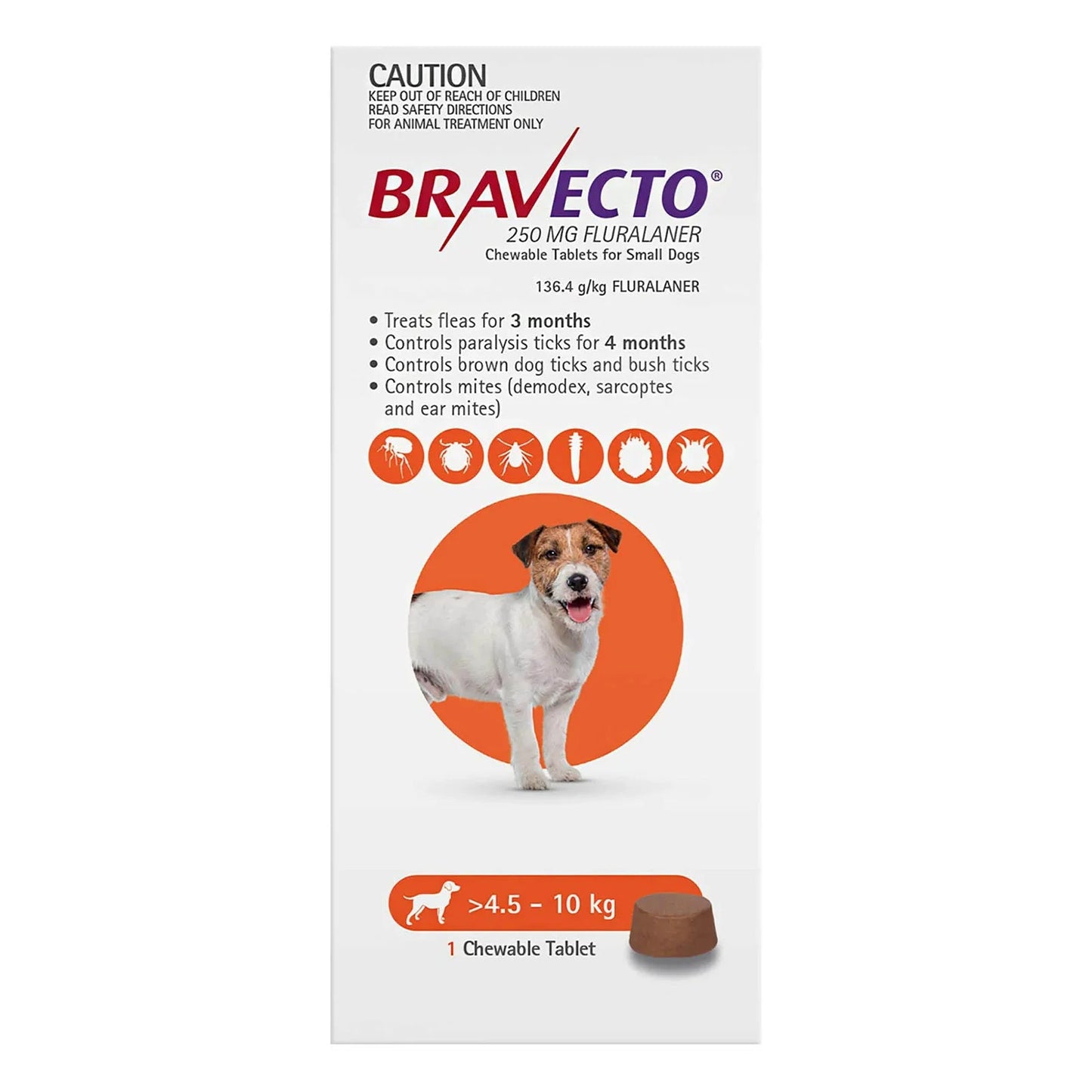 Bravecto For Small Dogs 4.5-10Kg (Orange)