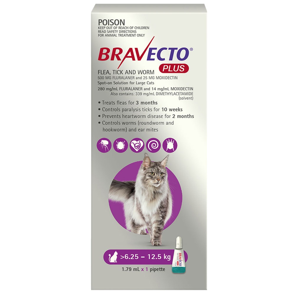 Bravecto Plus For Large Cats 6.25 – 12.5 Kg (Purple)