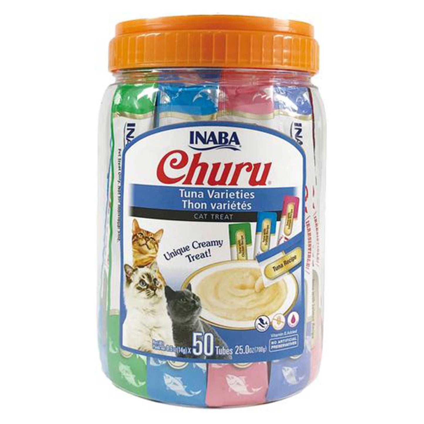 Inaba Churu Creamy Puree Tuna Varieties Tub Cat Treat Tubes 50 Pack 700gm