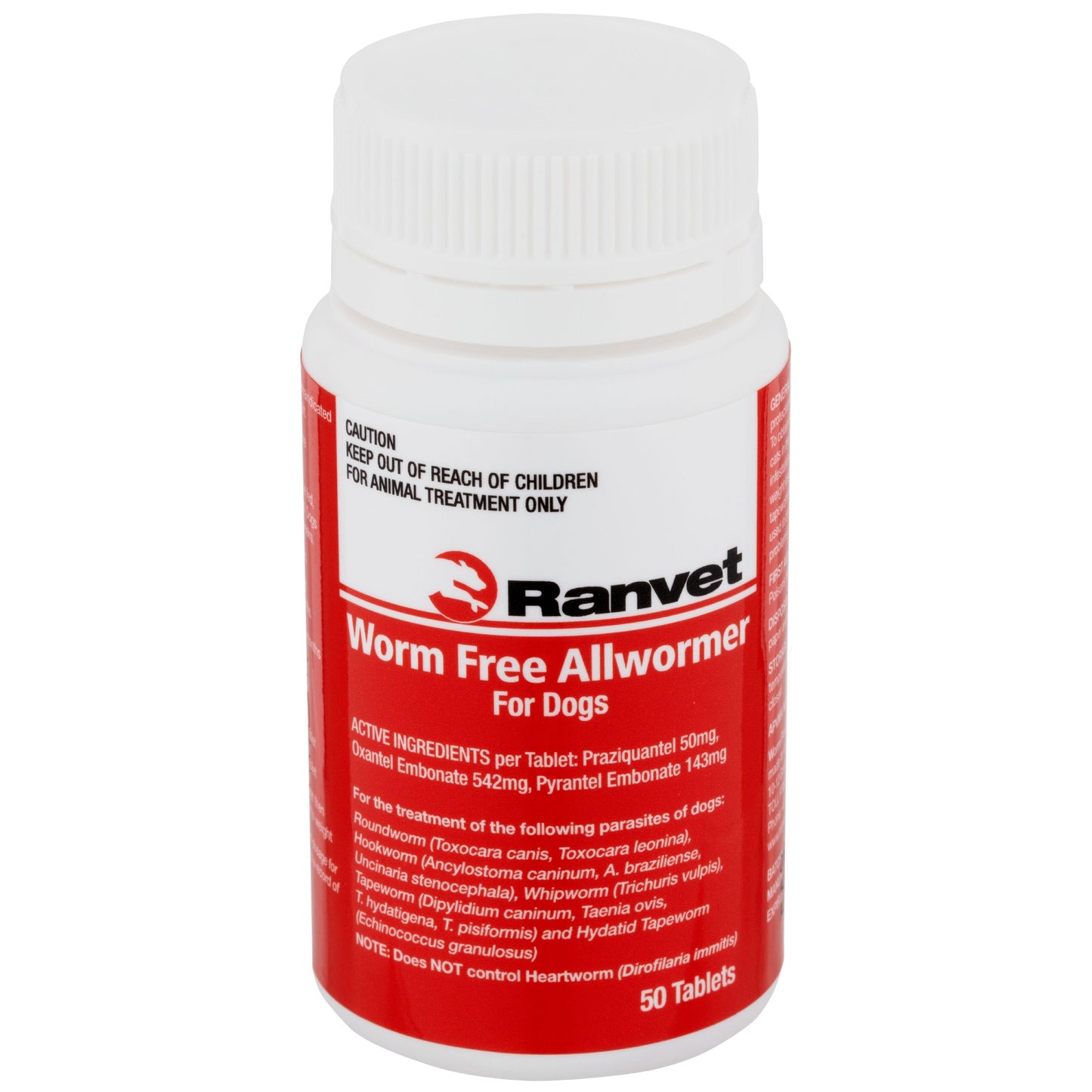 Ranvet Worm Free Dogs Allwormer Treatment Red 10kg 50 Tablets